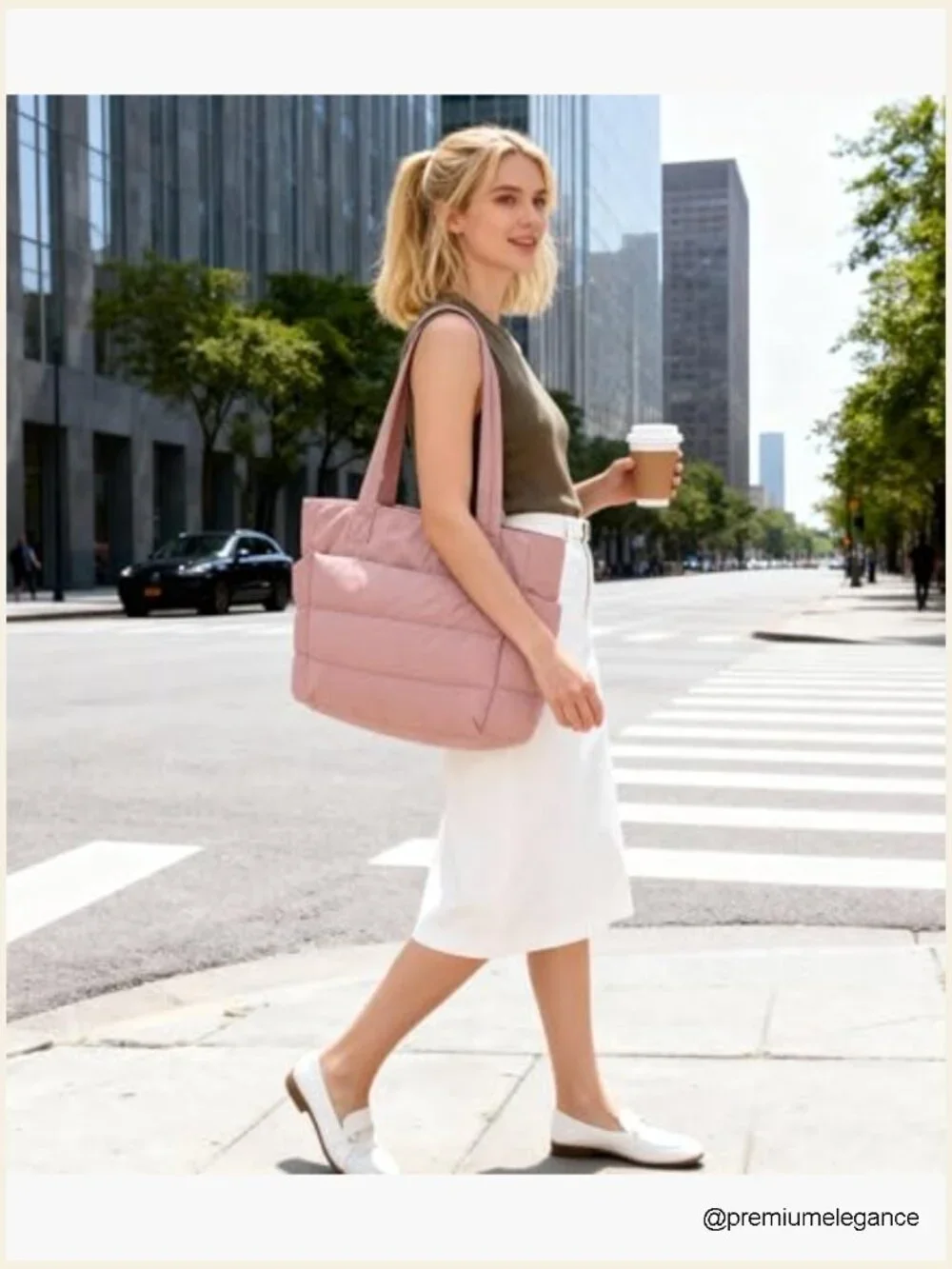 Quilted Puffer Tote Bag for Women, Lightweight Laptop Shoulder Handbag Work
